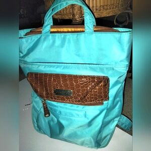 Samantha Brown (Aqua) Croc Embossed Texture Accent Convertible Backpack Tote Bag